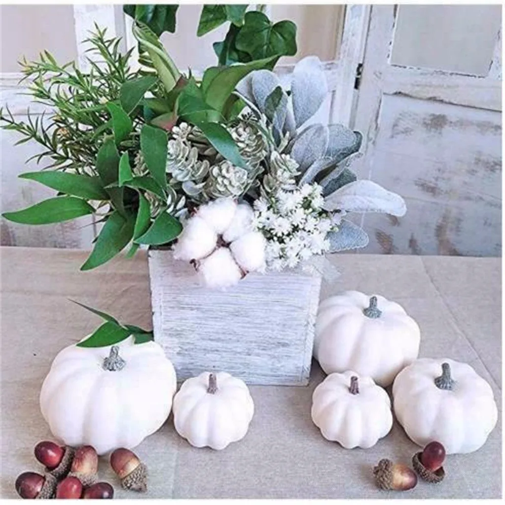 

1/6/12 PC White Pumpkin Classic Photo Prop Decoration Fall Halloween Decorative Artificial Large Big For Fall Thanksgiving#G8