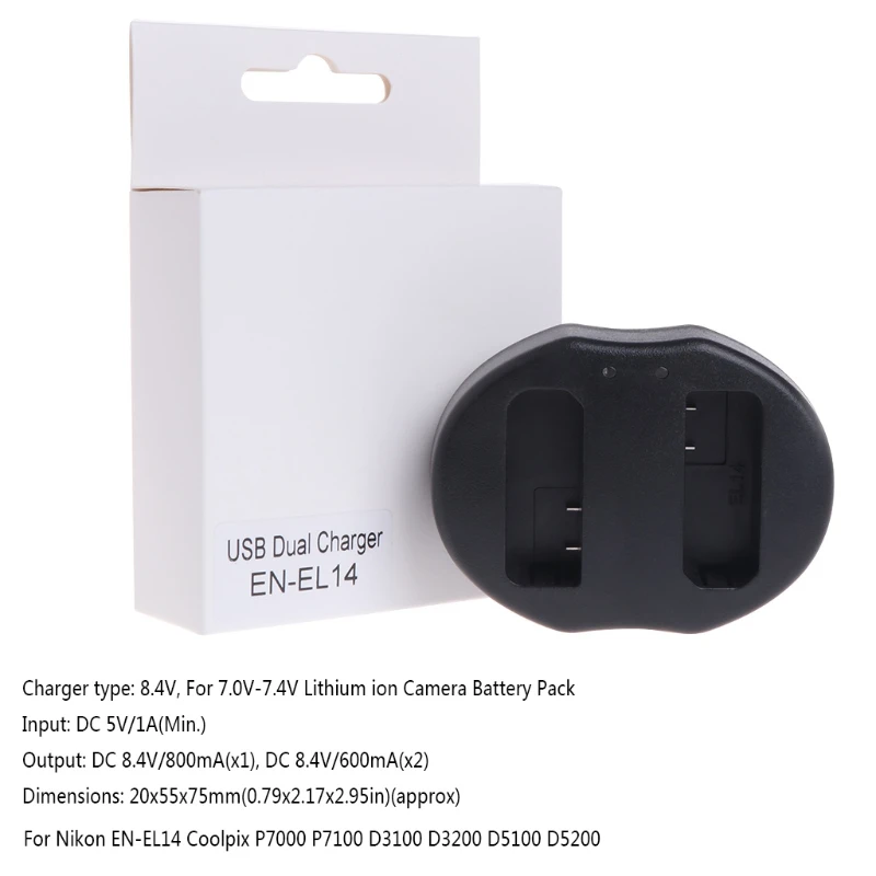 EN-EL14 двойной USB зарядное устройство для Nikon Coolpix P7000 P7100 D3100 D3200 D5100