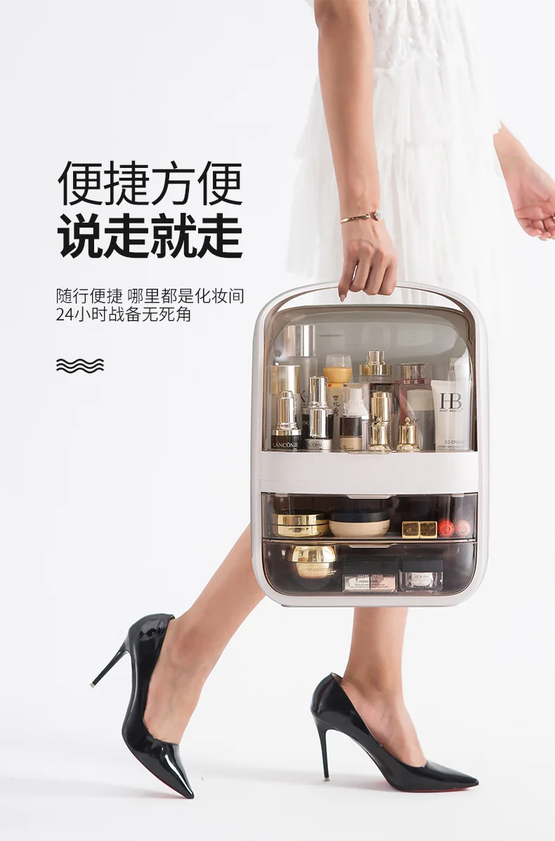 High Transparent Makeup Storage Box Dresser Desktop Finishing Box Plastic Drawer-type Skin Care Products Portable Cosmetic Case