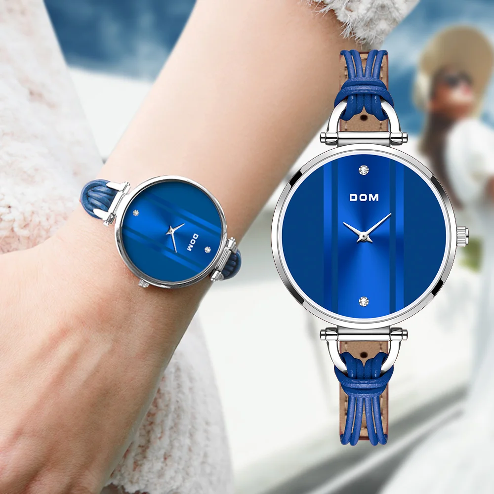 

DOM Fashionable Simple Leisure Swimming Waterproof Women's Watch Watch Girl Watch Leather Quartz Watch G-1332
