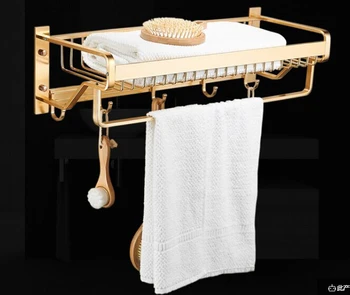 

Hole-free towel rack space aluminum bathroom storage rack large capacity bathroom double layer towel rack wall hanging wall