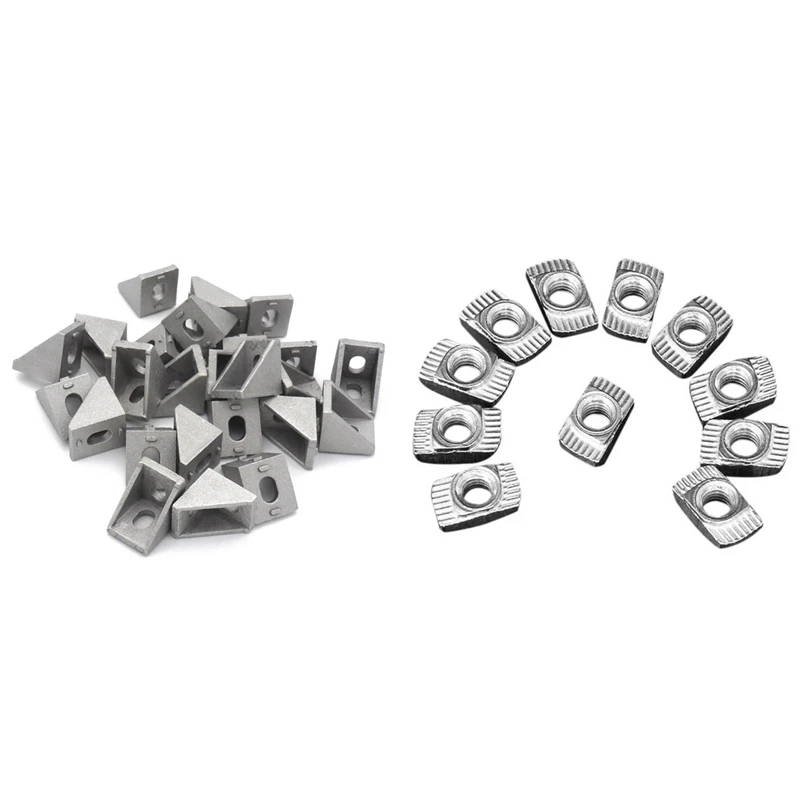 

100 Pcs M5 Hammer Nut Carbon Steel Aluminum Connector T Fastener Sliding Nut & 25Pcs 2020 Corner Bracket for 20mm Extrusion Size