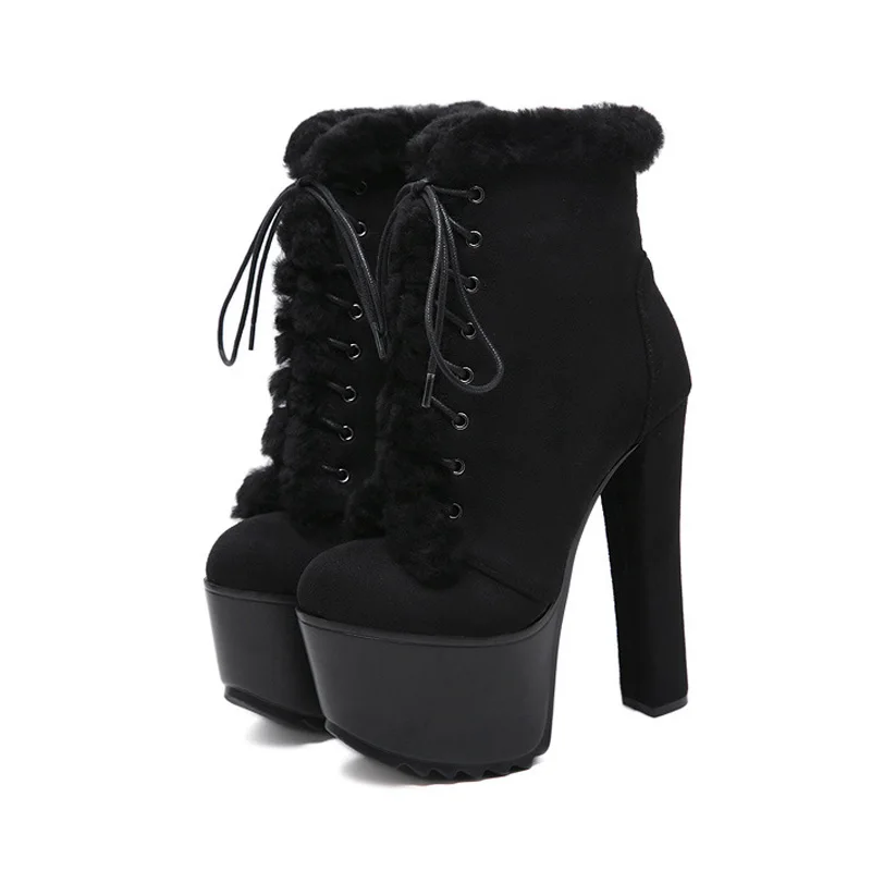 Пикантные женские зимние сапоги на высоком каблуке; теплые кожаные женские сапоги на высоком каблуке; женская обувь для вечеринок; женские ботильоны; A1880 - Цвет: Matte Black Fur