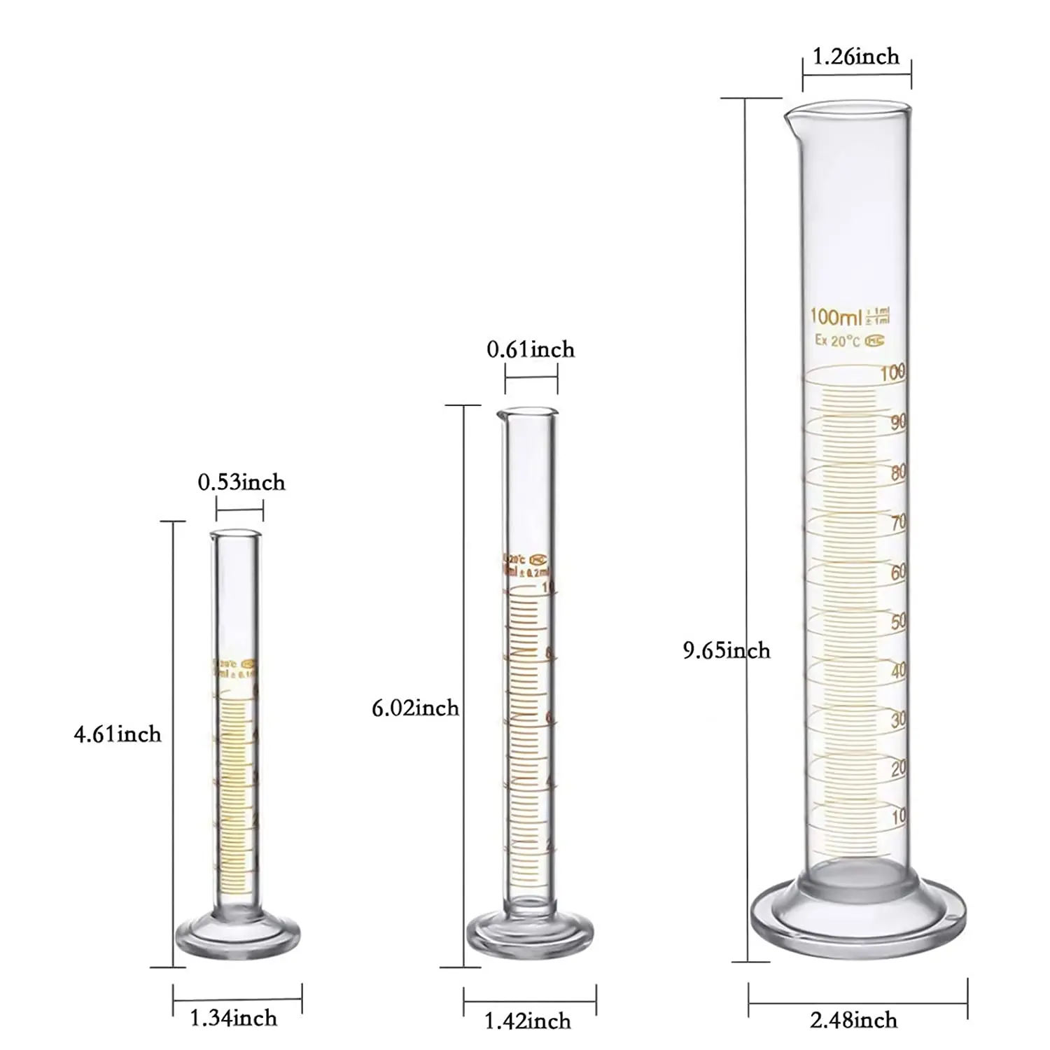 Glass Measuring Cylinder Set Glass Graduated Cylinder Thick Measuring Cylinders 5ml 10 ml 100ml with Glass Pipette Dropper Red Rubber Cap 3ml