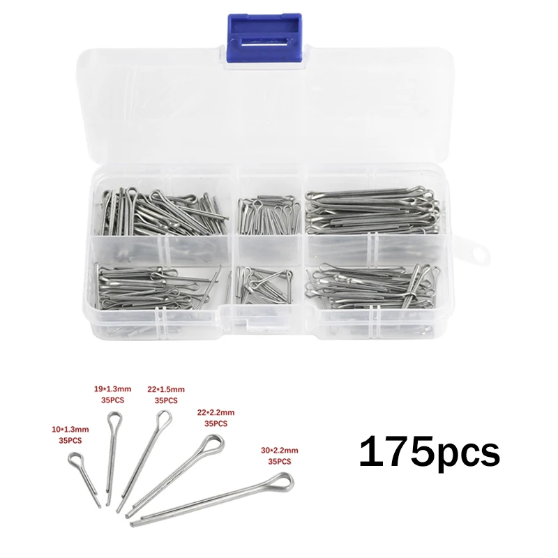 175Pcs Sliver Split Pins Cotter Fixings Assorted Sizes Zinc Plated Steel Hard Case Link Split Cotter Pin high quality