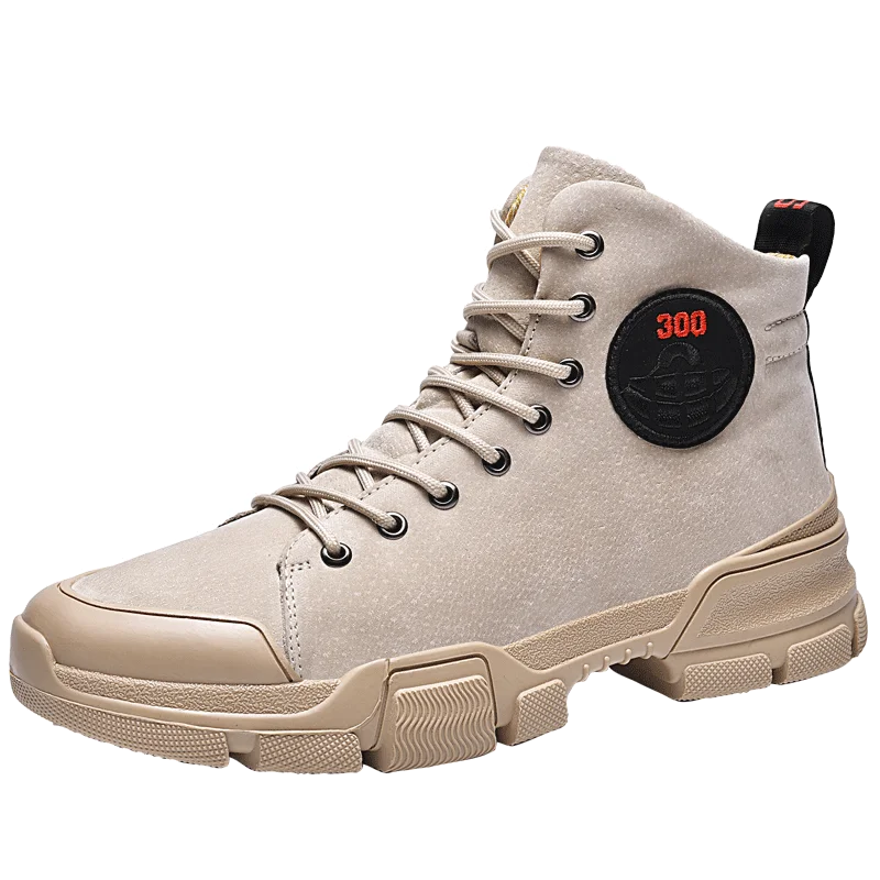 Sand color velvet High Quality Winter Genuine Leather Men's Martin Boots Warm Working Boots Lace Up Men's Desert Boots Round Toe High Top Shoes - Цвет: Sand color velvet