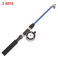 2 комплекта 74 см/110 см зимняя ледяная катушка спиннинга комбинированный комплект супер короткая Выдвижная мини ледяная Удочка комбо набор для детей