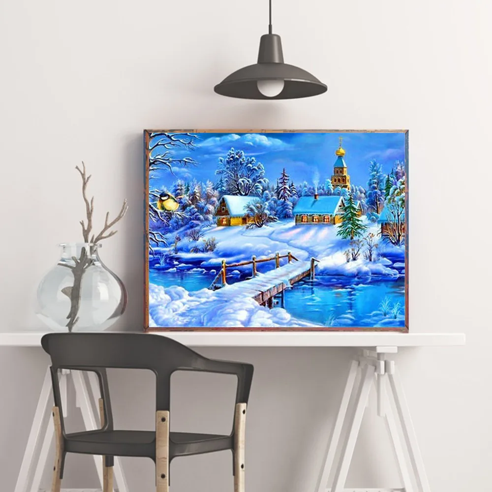 HUACAN 5D DIY алмазная живопись зимний Снежный пейзаж полная квадратная дрель Алмазная вышивка картина Стразы