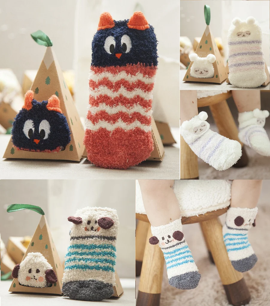 

Cartoon 3D Animal Toddler baby Warm Socks Winter Kids Boys Girls Anti-Slip Knitted Socks Infant Coral Fleece Thick Soft Socks