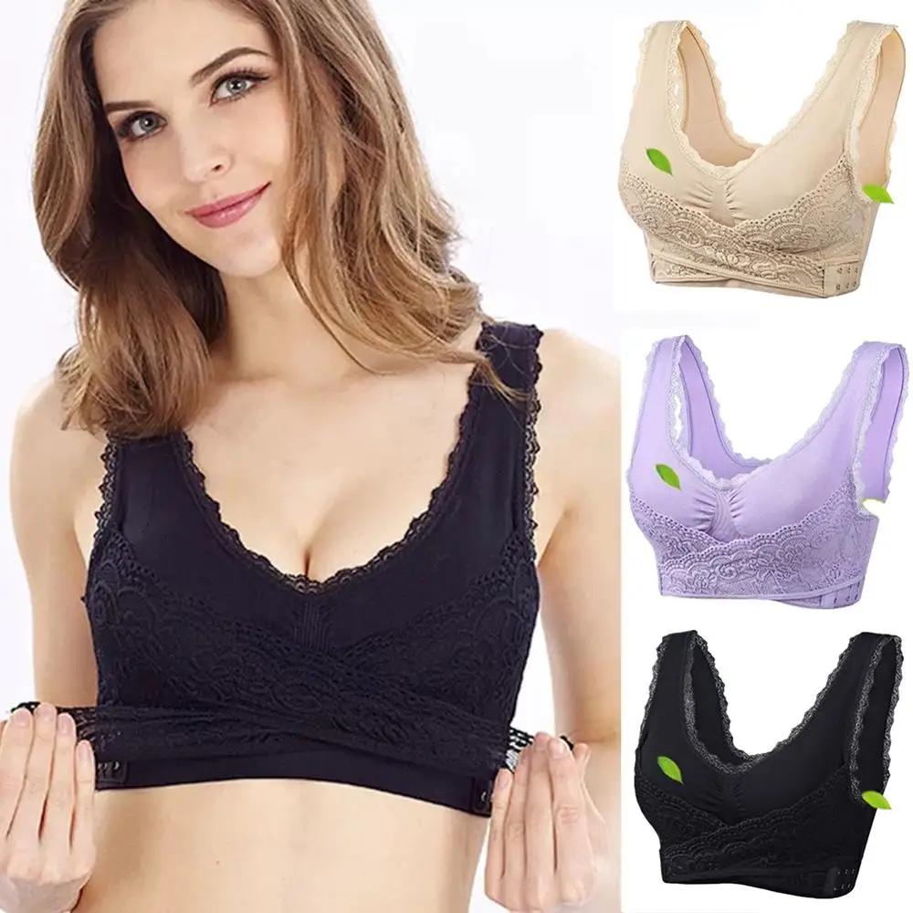 

Sale Women Sexy Bra Athletic Lace Front Cross Side Buckle NO Steel Ring Sports Bra Summer Gather Adjustment Type Thoracic Vest