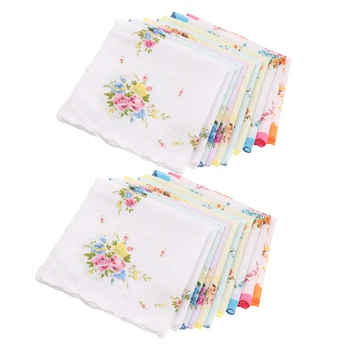 

20x Lady 100% Handkerchiefs Flower Wedding Formal Handkerchiefs Handkerchief Wavy Edge