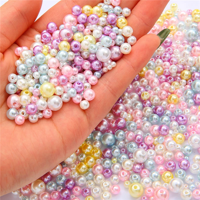 300Pcs/bag 3-8mm Mix Size Rainbow Color Round Imitation Pearl