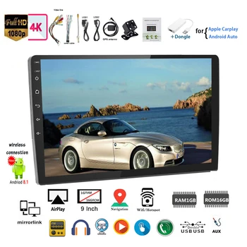 

for Android +CAM Airplay Mirror Link GPS 9''2 Din GPS Android Car Radio+Carplay Wifi Dongle Siri Carplay Touch Screen In-dash BT
