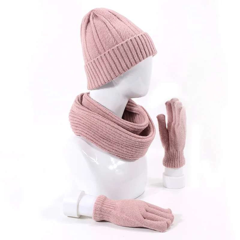 Новое поступление Skullies зимняя вязаная шапка шарф набор для мужчин и женщин сплошной цвет Теплые шарфы с капюшоном мужские зимние уличные шапки s перчатки - Цвет: D