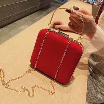 

Women's Small Square Bag 2020 New Korean Suede Banquet Handbag Chain Bar Single Shoulder Bag Messenger Bag Dinner Bag Trend