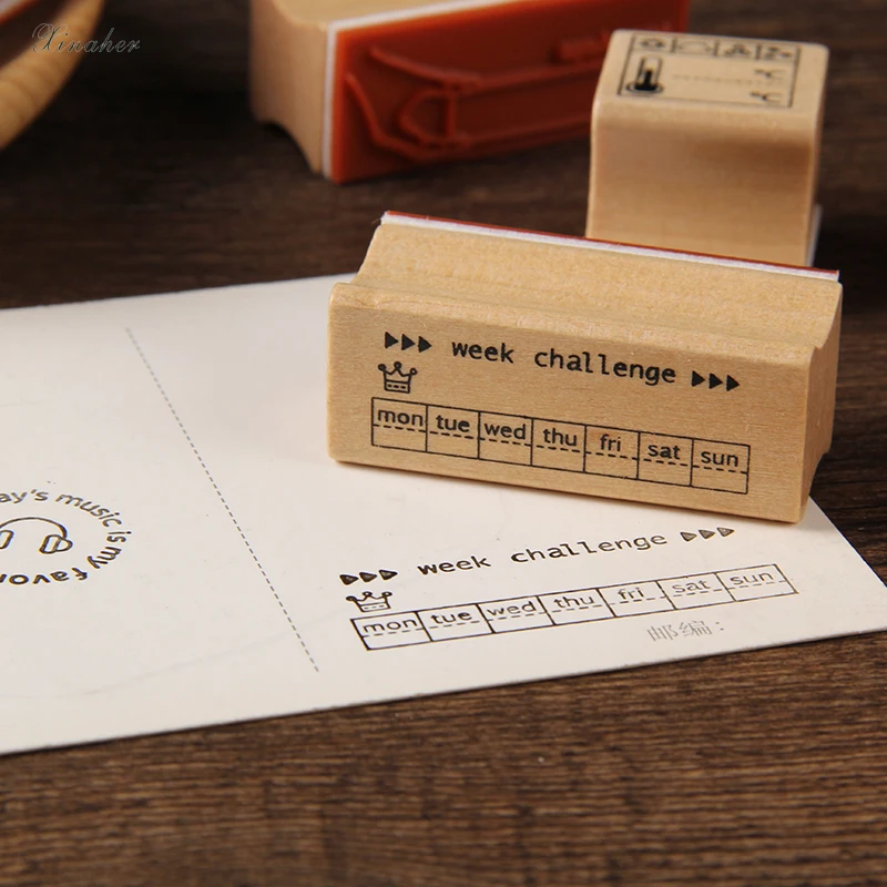 Винтажная погода неделя вызов наклейка «ярлык» DIY деревянные резиновые штампы для stationery канцелярские принадлежности Скрапбукинг Стандартный штамп