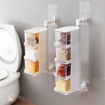 

1Pcs Multifunctional Transparent Spice Jars Rotating Wall-mounted Paste Seasoning Container Condiment Box Storage Jars