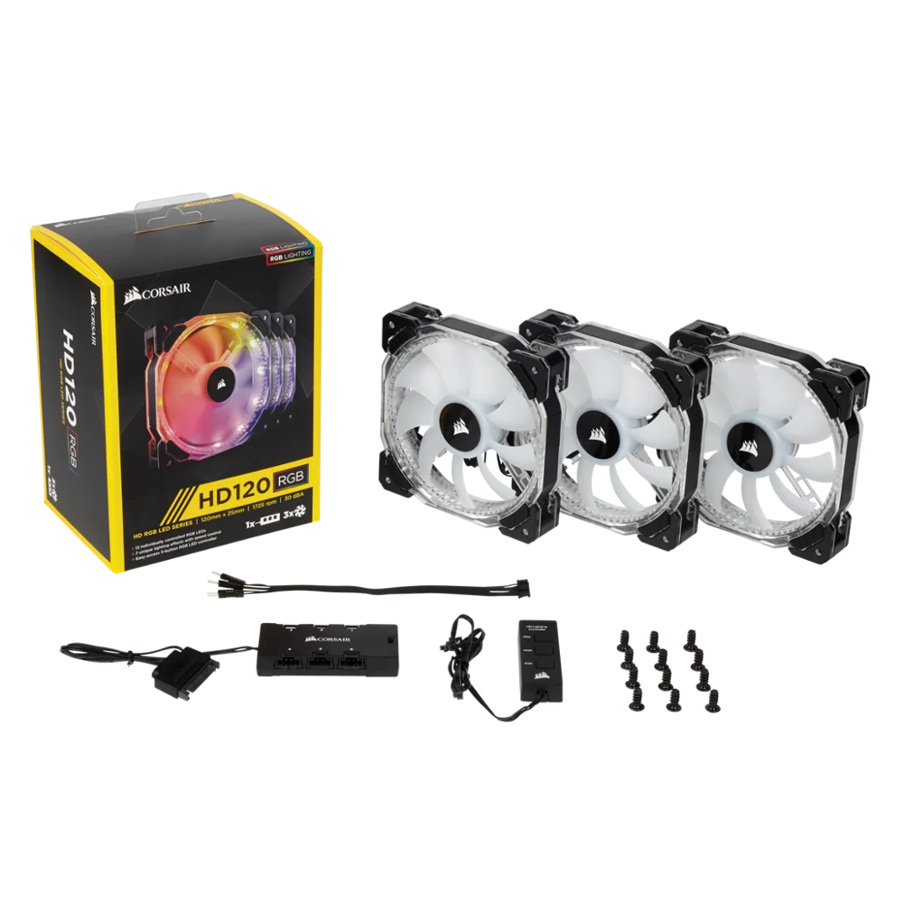 Высокопроизводительный вентилятор CORSAIR HD120 RGB LED 120 мм PWM один с контроллером три