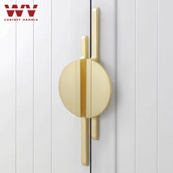 WV 1pcs Dressers Gold Round Cabinet Door Brass Handles Drawer Pull Knob 288mm Kitchen Closet Cupboard Furniture Handles Hardware