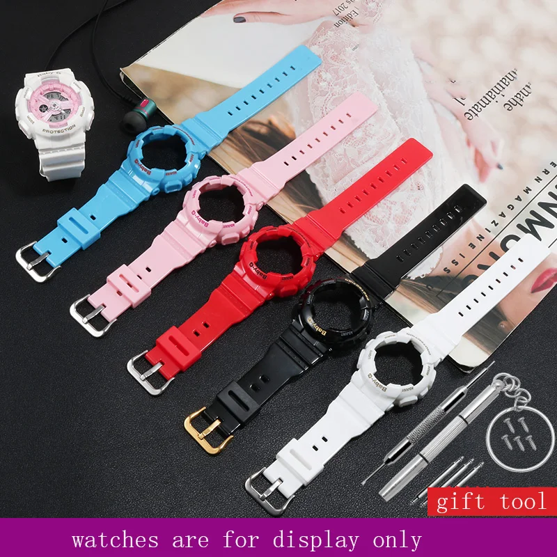Glossy silicone watchband Special interface bracelet Suitable for Baby G BA111 BA110 BA112 BA130 resin Case set | Наручные часы