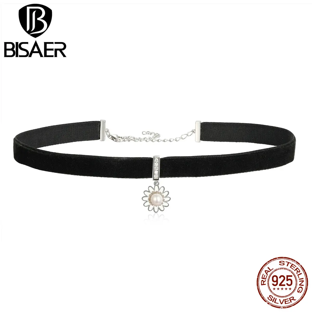 BISAER,, 925 пробы, серебряные ювелирные изделия для женщин, Черная веревка, бархатный пояс, ожерелья, круглая цепочка, подарки на день Святого Валентина, HVN009