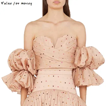 

Off Dot Polka Shoulder Women Coat Strapless Puff Sleeve Sexy Tops Female Summer 2020 Fashion Clothing New
