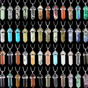 

48PCS/ Pack Hexagonal Crystal Necklace Natural Bullet Chain Long Term