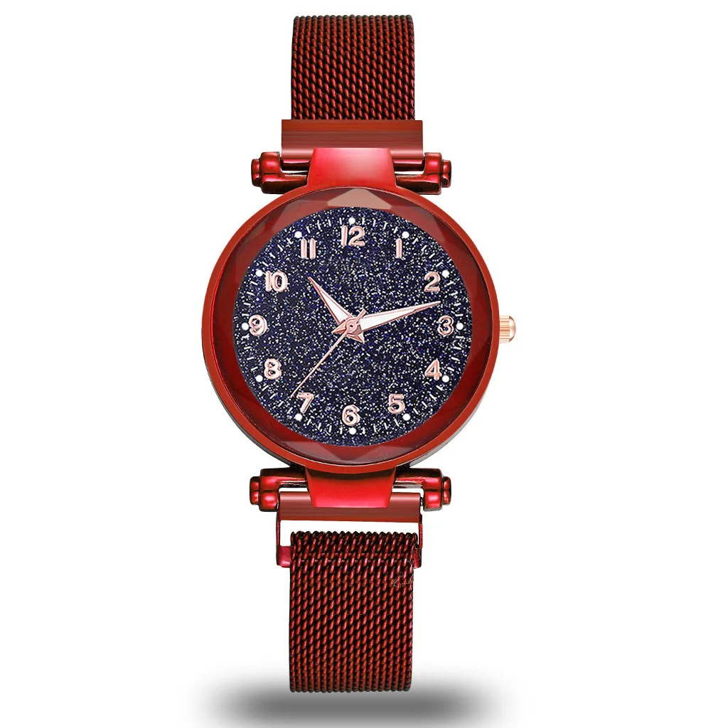 

Women's Watch Starry Surface with Numbers Measuring Lazy Magnet Mesh Belt Watch Rhombus Edge Glass Hot Selling