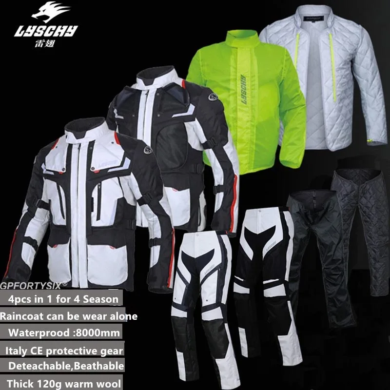 US $96.62 LYSCHY 4 Seasons Waterproof Motorcycle Jacket amp Pants Mens Motorcycle Racing Cycling Breathable Multifunction Protective Suit