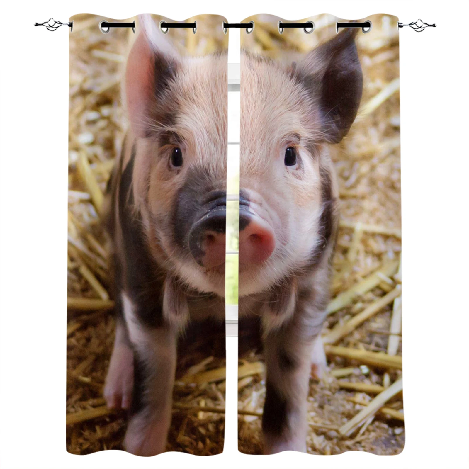 リトル豚かわいい動物窓のカーテンリビングルームベッドルームホームデコレーションパネル台所の子供のカーテン カーテン Aliexpress