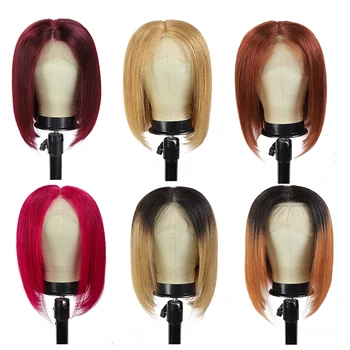 

Short Bob Lace Front Wig Brazilian Straight 13x4 Lace Front Human Hair Wigs Blonde Brown Red Ombre Bob Wig SOKU Remy Hair Wig