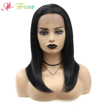 

X-TRESS Lace Front Synthetic Wigs Black Straight Wig for Black White American Africa Women Heat Resistant Hair Free Shipping