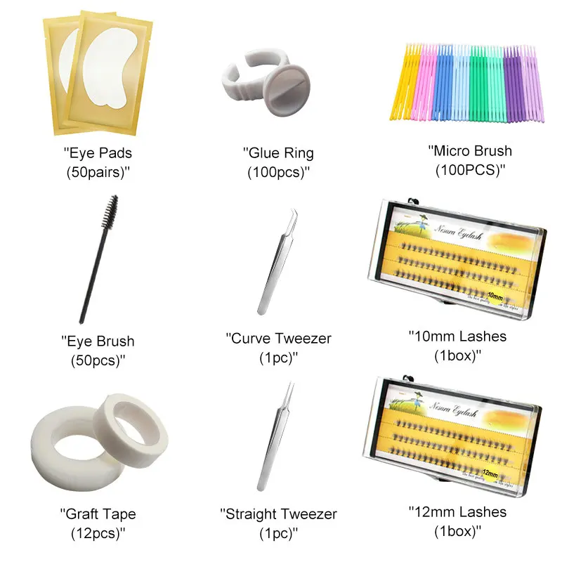 316pcs False Eyelashes Extension Practice Exercise Makeup Set Grafting Lashes Under Eye Pads Tweezers Glue Ring 2