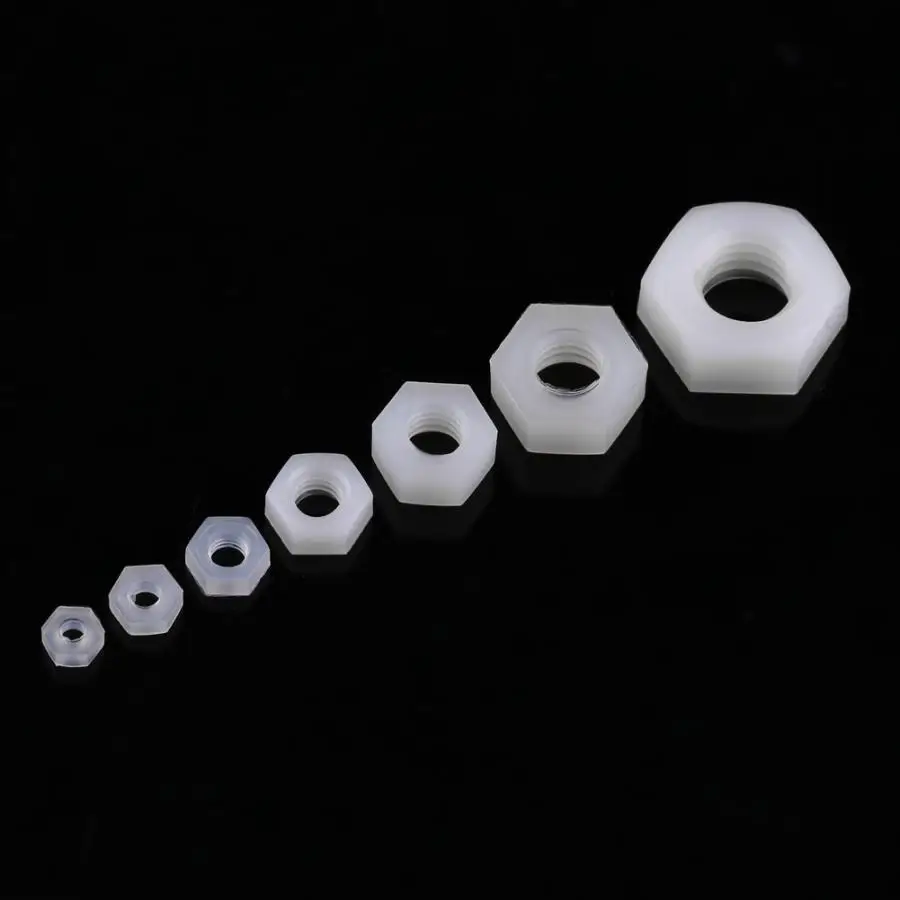 Нержавеющая сталь квадратный Nuts100pc M2/M2.5/M3/M4/M5/M6/M8 нейлоновая Шестигранная гайка пластиковая белая шестигранные гайки деревянный болт и гайка