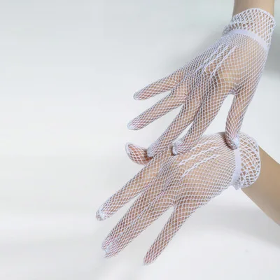 

Women's Elasticity Fingers White Hollow-out Bride Dance Gloves Nightclub Sexy Mesh Sexy Gloves Cross Border