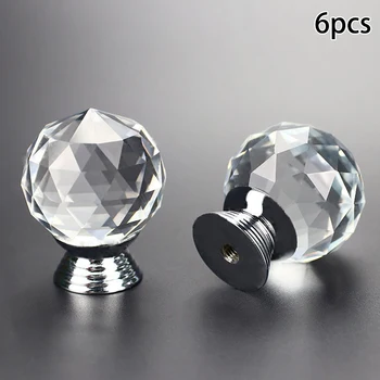 

6Pcs Drawer/wardrobe Door Cupboard Crystal Diamond Door Knobs Transparent Glass Clear Cabinet Drawer Handle