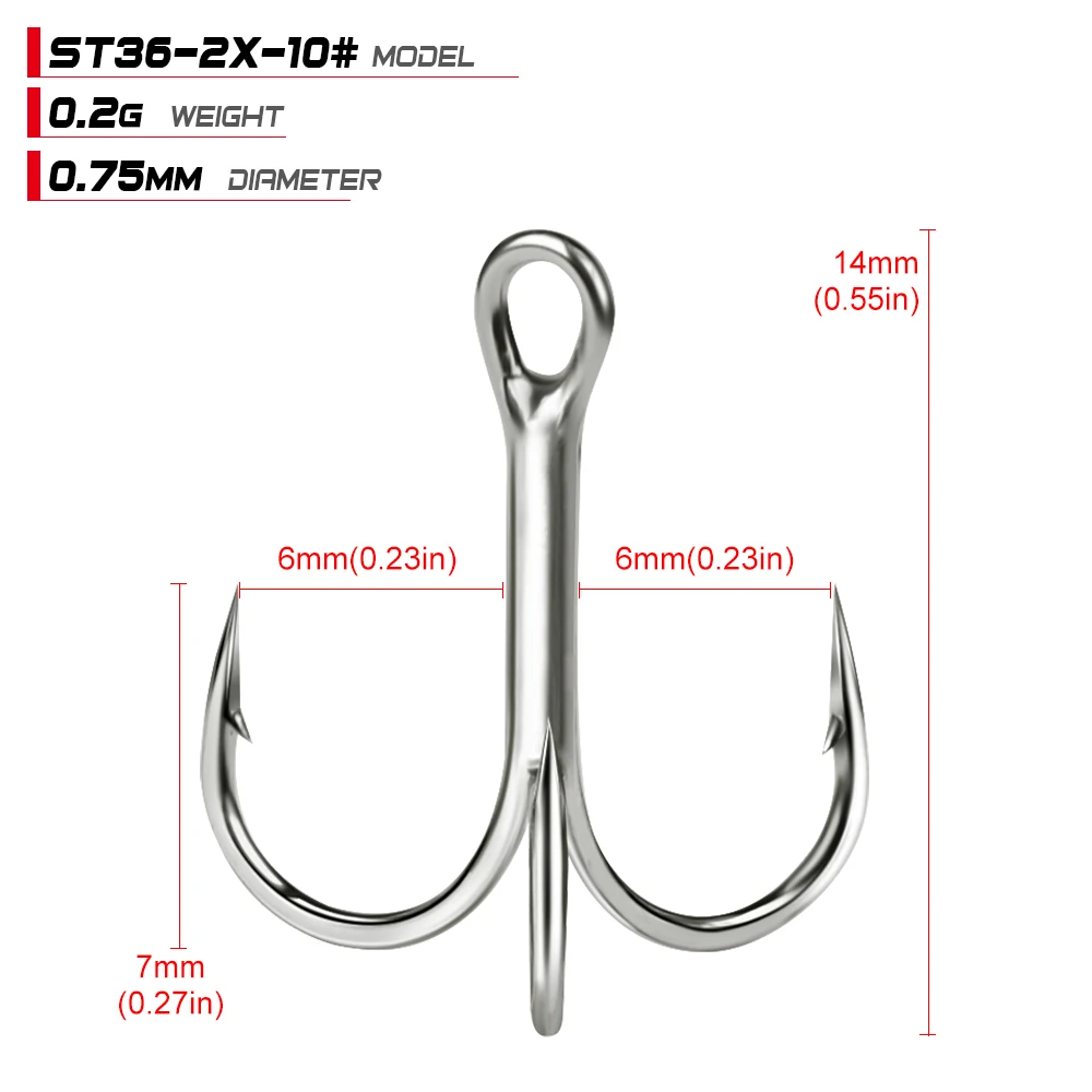 20Pcs 6# 0.75 Treble Fish Hooks Carbon Steel Sharp Bend Hook w