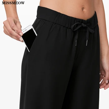 

MISSMEOW Casual Loose High Waist Wide Leg Pants Women Black Drawstring Sweatpants Women Plus Size Office Trousers Women