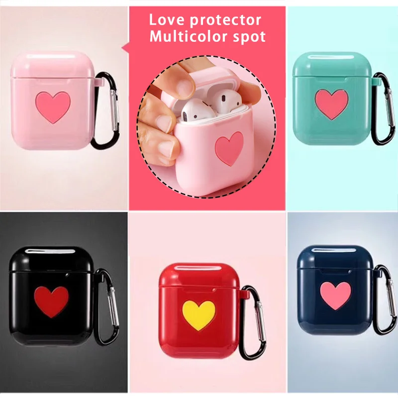 

Cute Love Heart Earphone Case for Apple Airpods 2 Cover Soft Cover Simple Candy Colors Bluetooth Earbud Case for Airpods Coque
