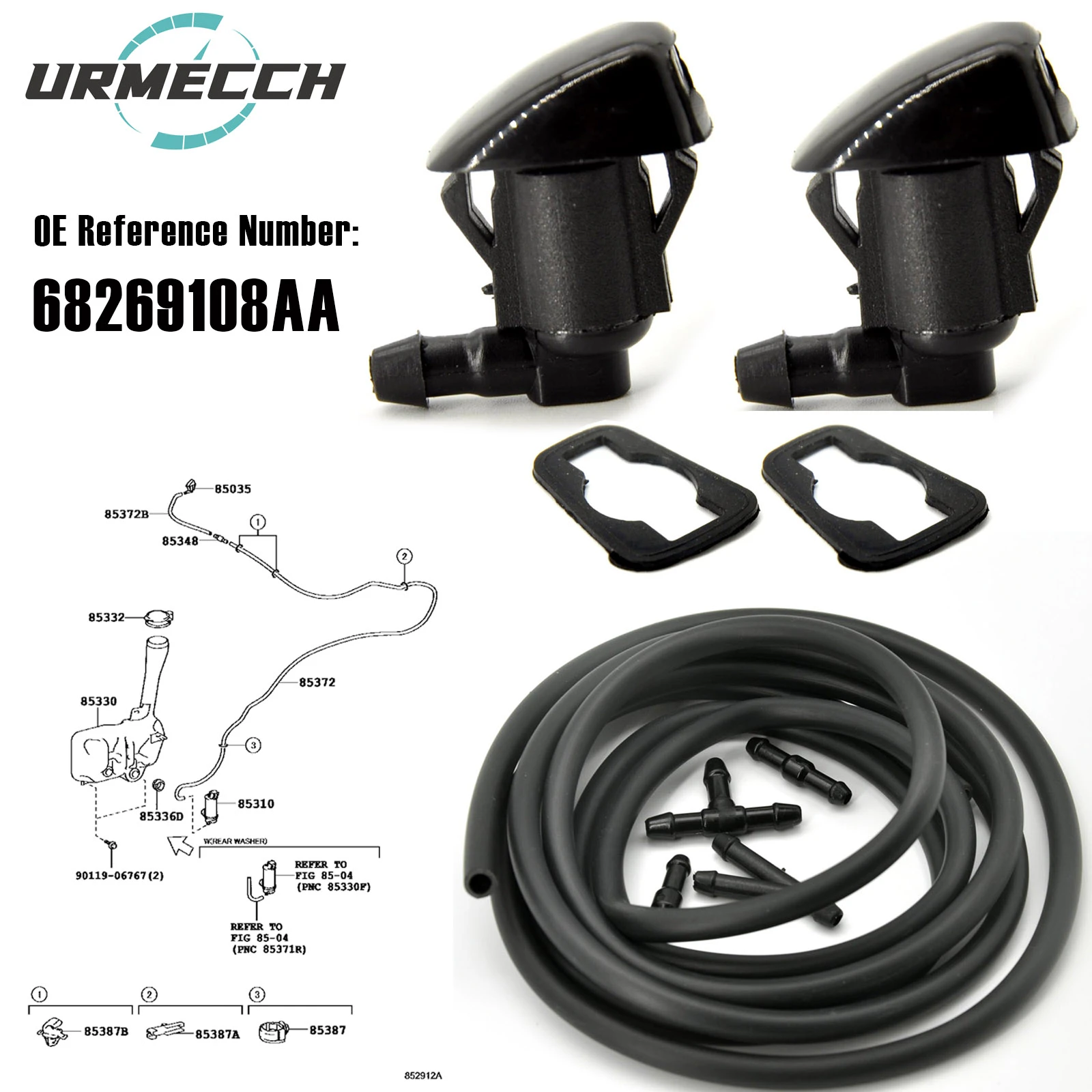 Front Windshield Wiper Water Spray Jet Washer Nozzles Fluid Hose Pipe