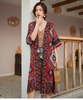 

2020 bohe women print chiffon kimonos lady casual women print chiffon tops