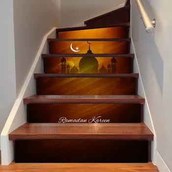 

Hot Sale Muslim Wall Stickers Ramadan Festival Castle Silhouette Creative Stairs Sticker Mall Restaurant Decoration LT001