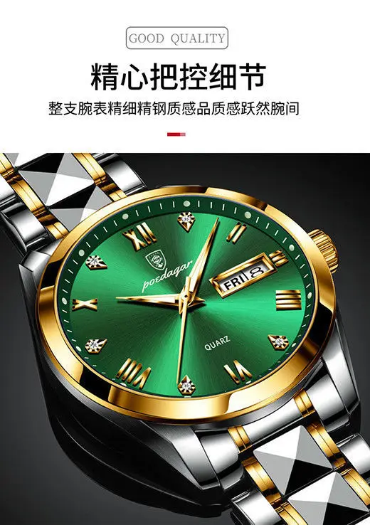 Relogio Masculino 2022 Gold Green Wrist Watch Mens Watches Top Brand Luxury Golden Quartz Stainless Steel Waterproof Wrist Watch