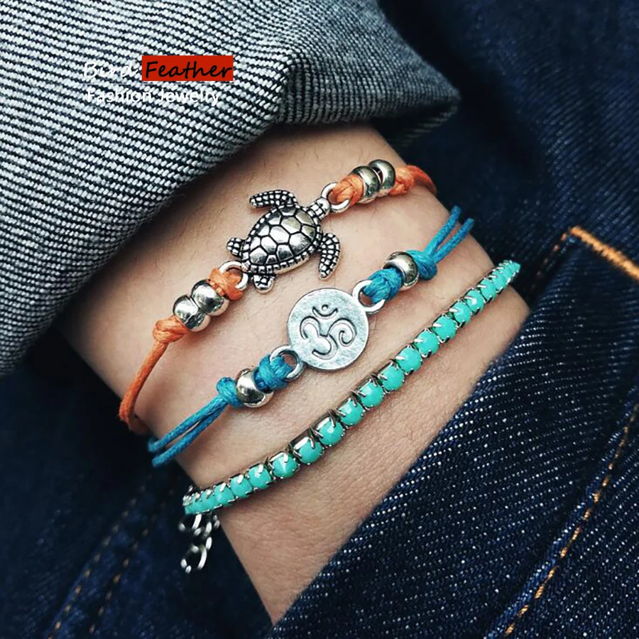 Multi color Bohemian Handmade layered turtle beads Bracelet Sets Women New Rope Chain Bracelets Retro Jewelry Accessories