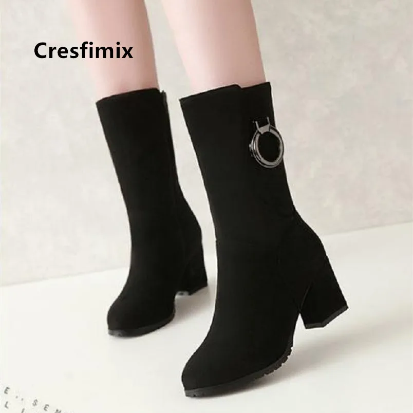 

Cresfimix Botas Femininas Women Cute Sweet Brown Comfortable Autumn High Heel Boots Lady Classic Black Winter Long Boots C6052