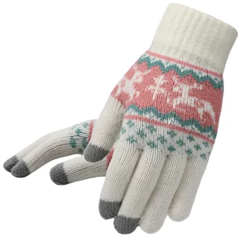 

Winter Gloves Adult Wool Deer Christmas Knitting Touch Screen Cold Protection Plus Velvet Warm Cycling Gloves Unisex