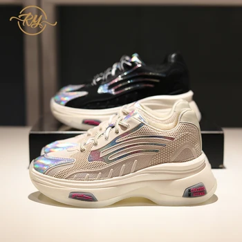 

RY-RELAA women fashion sneakers women 2020 fashion Genuine Leather white shoes ins style women wedge shoes casual shoes women