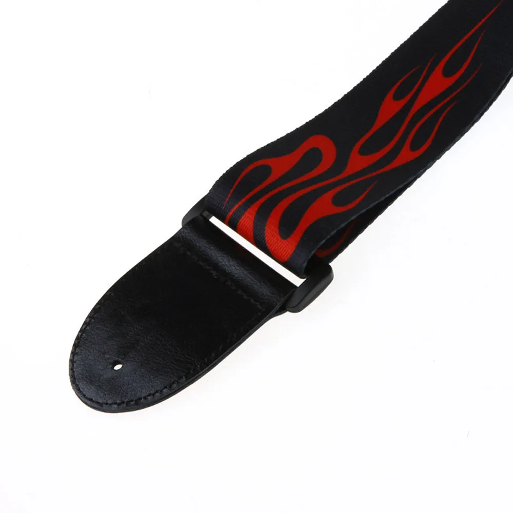 Высокое качество Регулируемый гитарный ремешок с кожаными концами уникальный дизайн с принтом Красного пламени