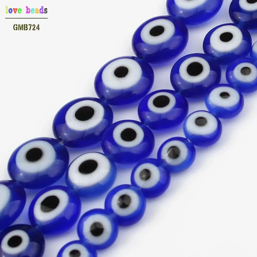 

6/8/10mm Drak Blue Oblate Beads Evil Eye Lampwork Beads Glass Beads for Pendant DIY For Chain Bracelet Necklace Jewellery Making