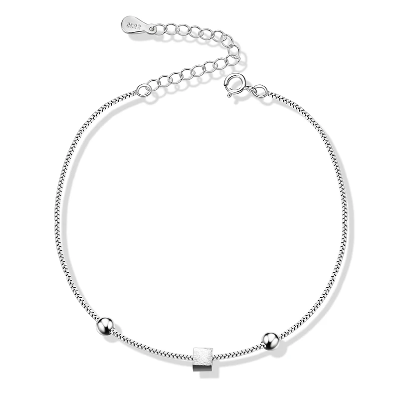 

DB1304 S925 Sterling Silver wire-drawn square Bracelet women Korean version of simple silver bead transfer ball jewelry